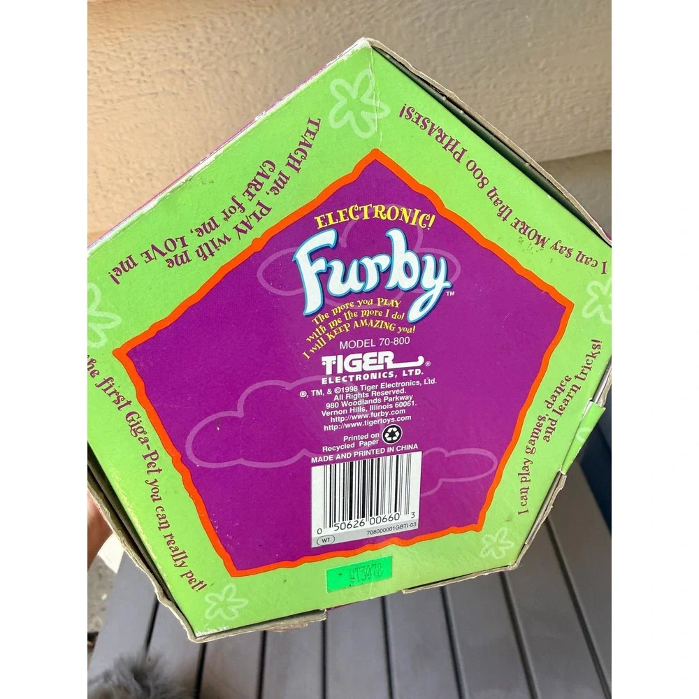 Vintage 1998 Tiger Electronics Furby Grey White Model 70-800 Original Box Tags Q